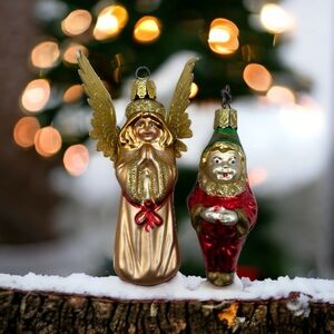 Vintage Germany Blown Glass Little Boy Praying Angel Christmas Ornaments Set